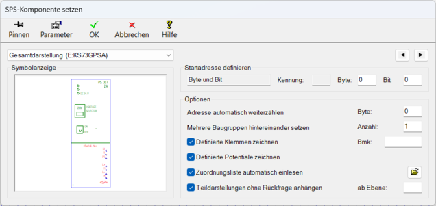  Parameterdialog: Setzen einer SPS-Stromversorgung 