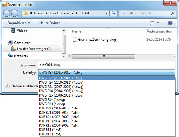 Treesoft CAD-Konverter unterstützte Formate