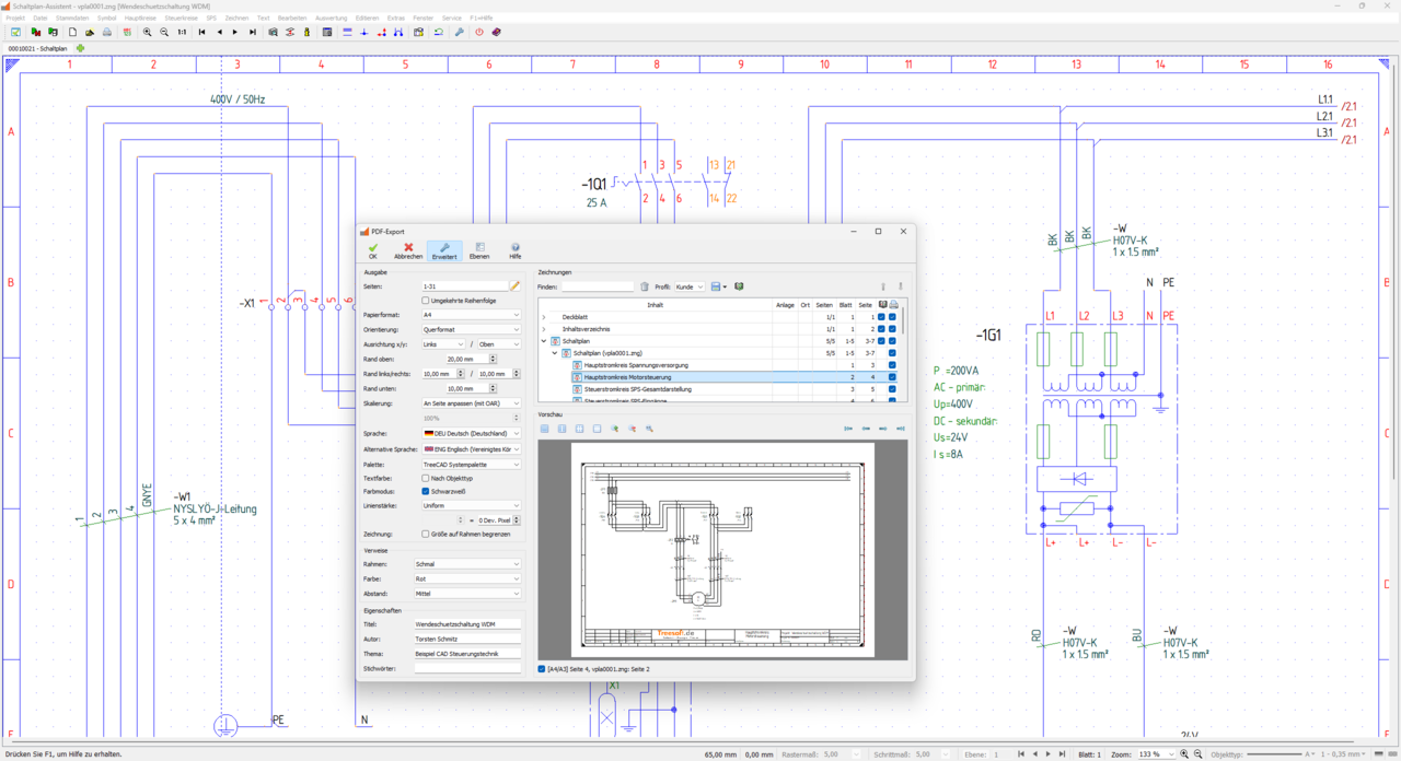 Treesoft CAD Intelligenter PDF-Export Dialog