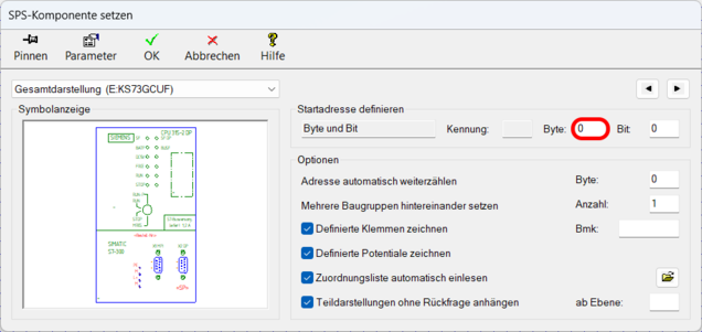  Parameterdialog: Setzen eines CPU-Moduls