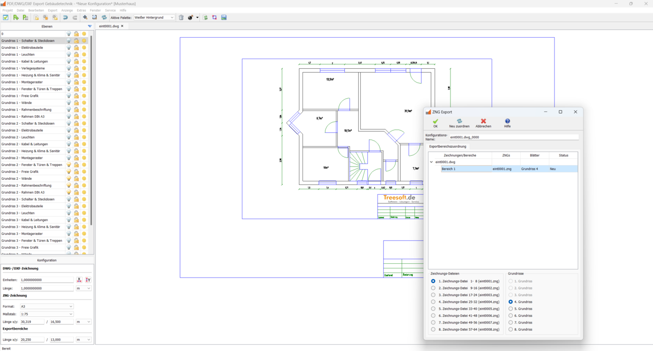 Erstellen einer Zeichnung aus einem DXF-Grundriss mit dem Treesoft CAD Konverter 
